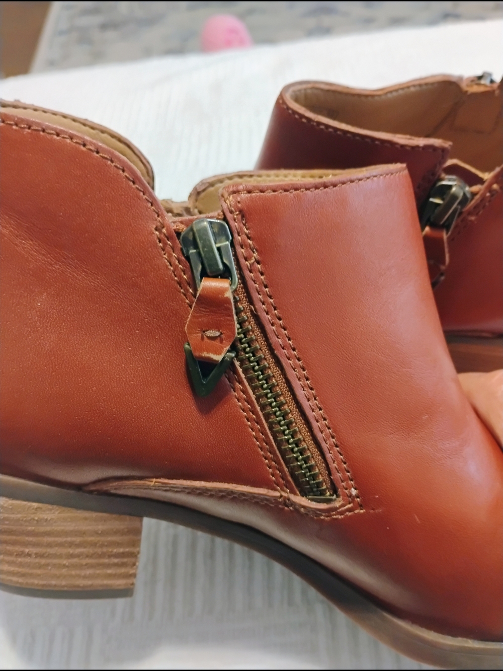Vionic Cecily Leather Ankle Boots Women's 7.5 Cognac Brown Side Zips - Picture 8 of 13
